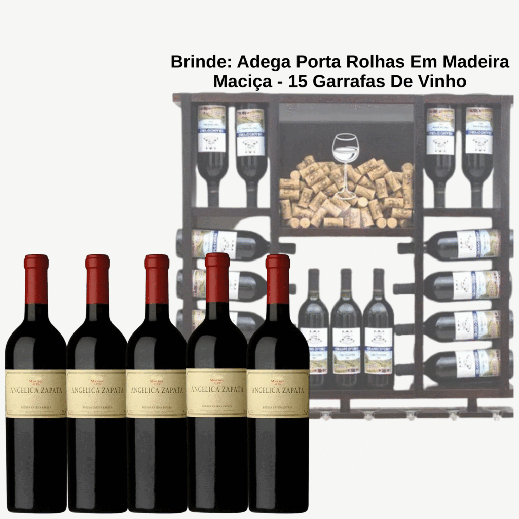 Vinhos Angélica Zapata Malbec + BRINDE: Adega Porta Rolhas Em Madeira Maciça – Suporta 15 Garrafas De Vinho